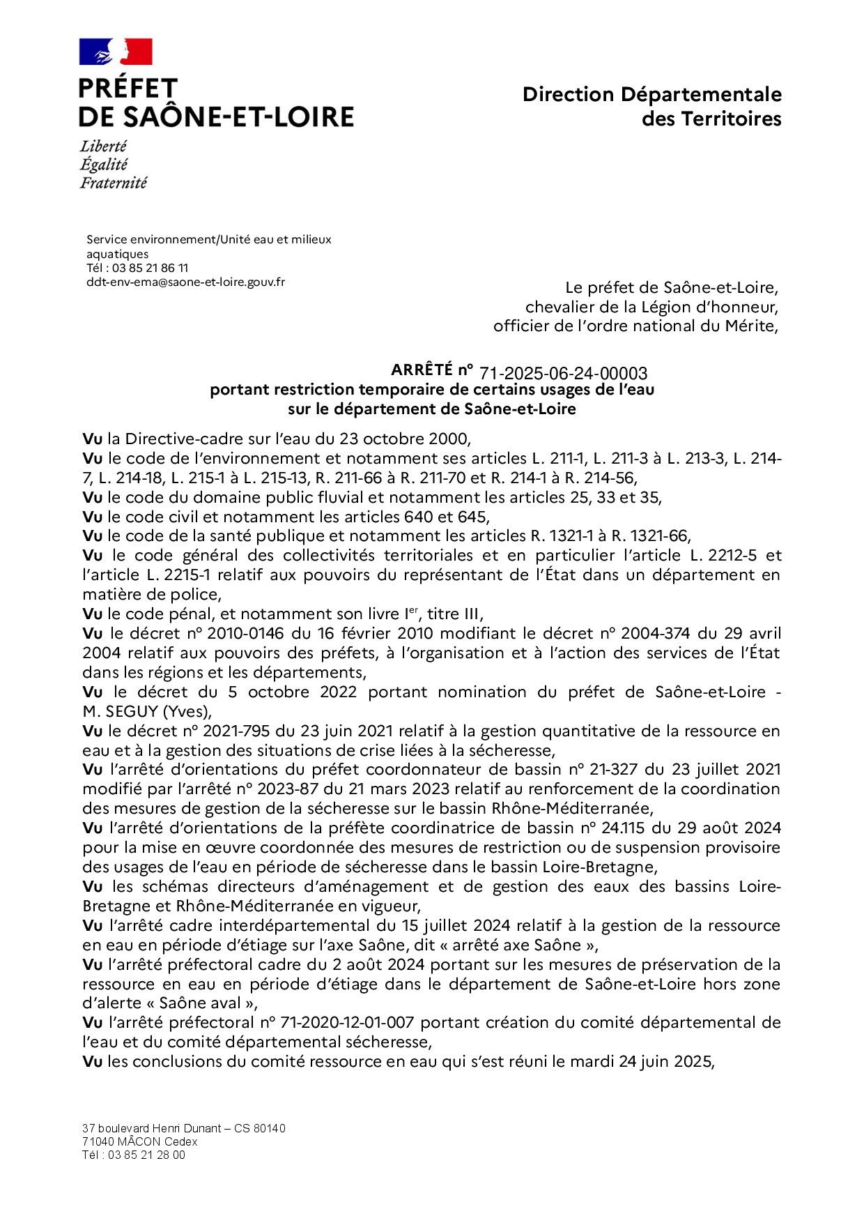 restriction d'eau